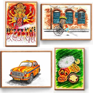 Pintura original de Durga: arte mural de Calcuta, decoración bengalí para el hogar