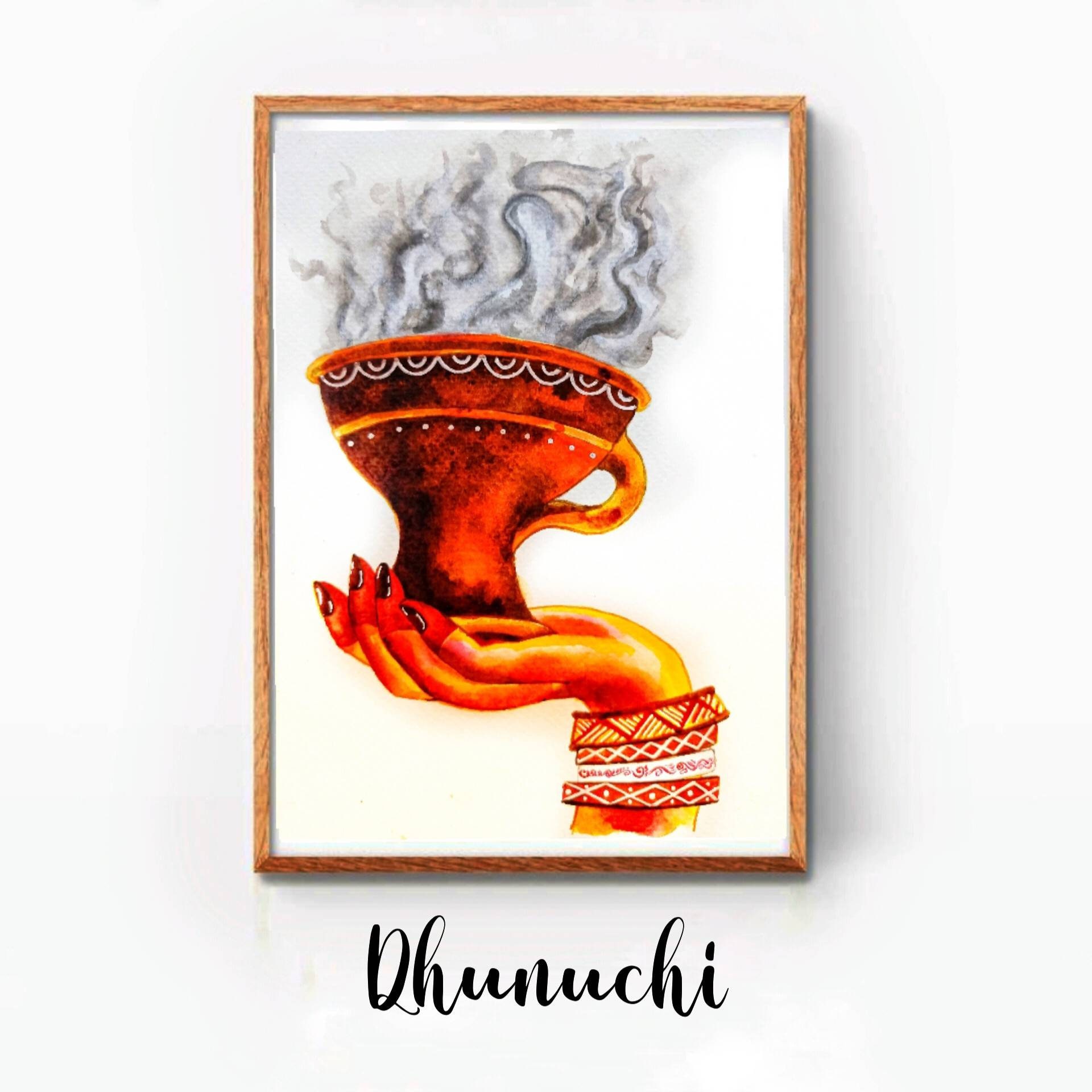 Kolkata Wall Art, Bengali Food Art, Dhunuchi, Kolkata Painting, Bengali Home Decor, Calcutta