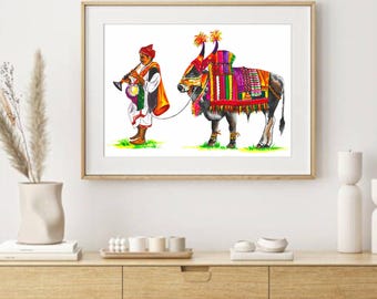 Tamil Nadu Painting, South Indian Art, Tamil Watercolour