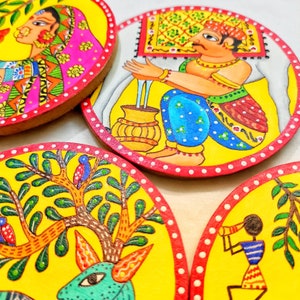 Indian Folk Art Wall Plates, Hand Painted Coasters, Set of 8, Madhubani ...