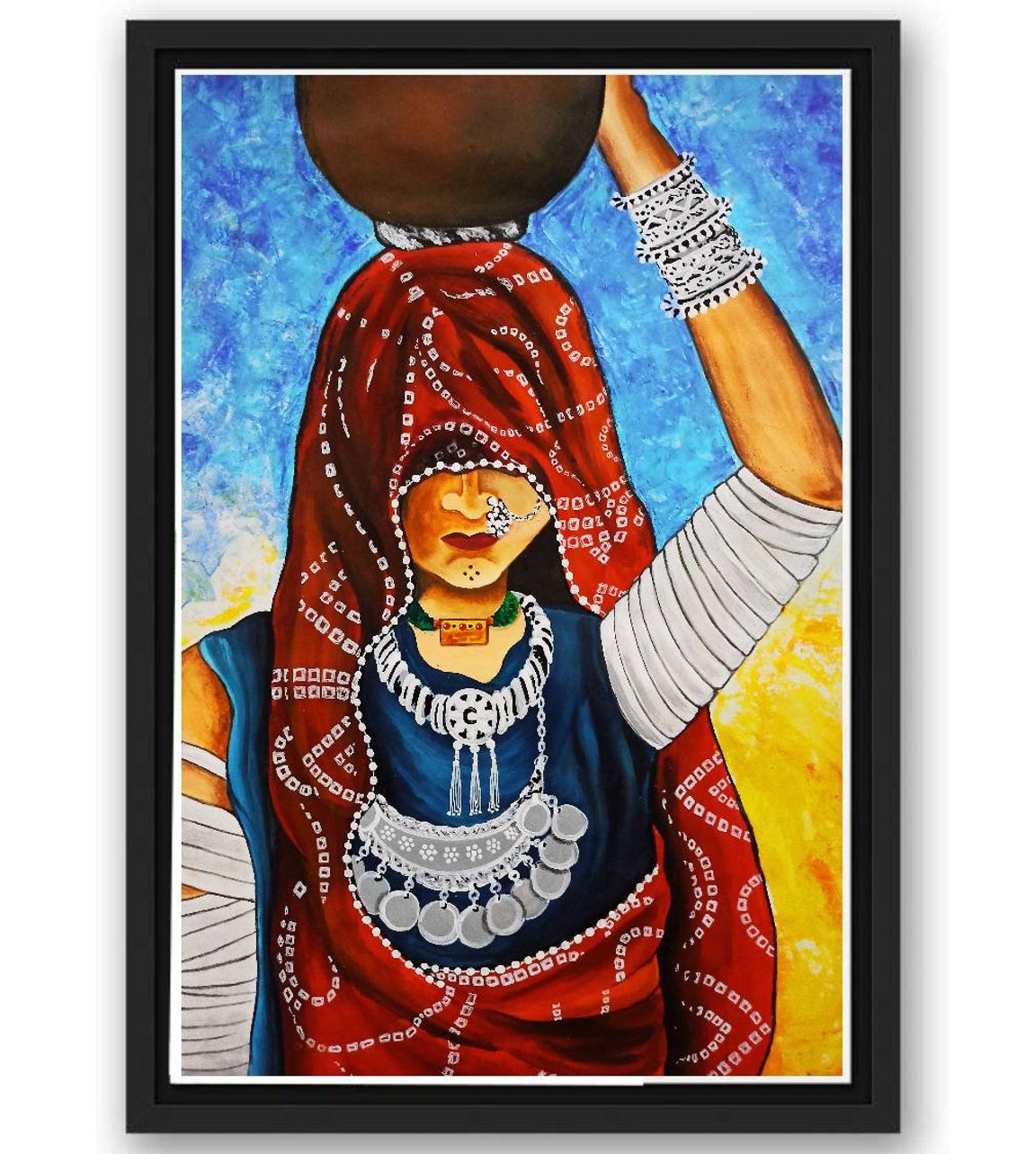 Rajasthani Woman Painting Gujarati Painting Indian Art Etsy