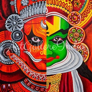 Kathakali Theyyam Painting Print, South Indian Art Print,Onam Decor, Indian Dance, Kerala Art Print, INSTANT DOWNLOAD