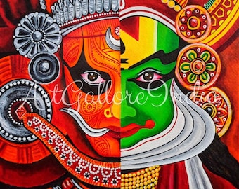 Kathakali Theyyam Painting Print, South Indian Art Print,Onam Decor, Indian Dance, Kerala Art Print, INSTANT DOWNLOAD