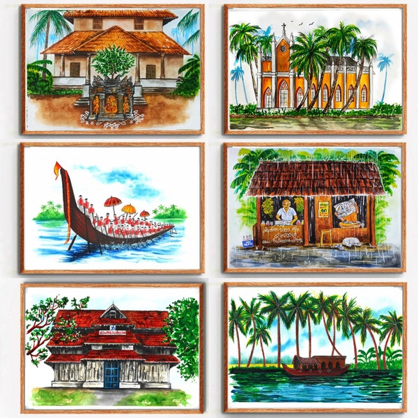 Kerala Art, South Indian decor, Malayalam Decor, Onam Wall Art, Indian Wall Art, Theyyam Painting, ORIGINAL Watercolor Painting Set