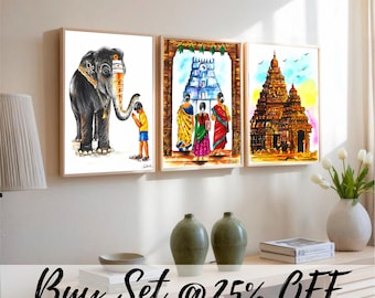 Tamil Nadu Painting, Kerala Elephant, South Indian Wall Art, Karnataka Art, Original Hand-painted