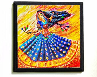 Rajasthani Dancer Painting: Indian Woman Wall Art on MDF (8x8 Inches)