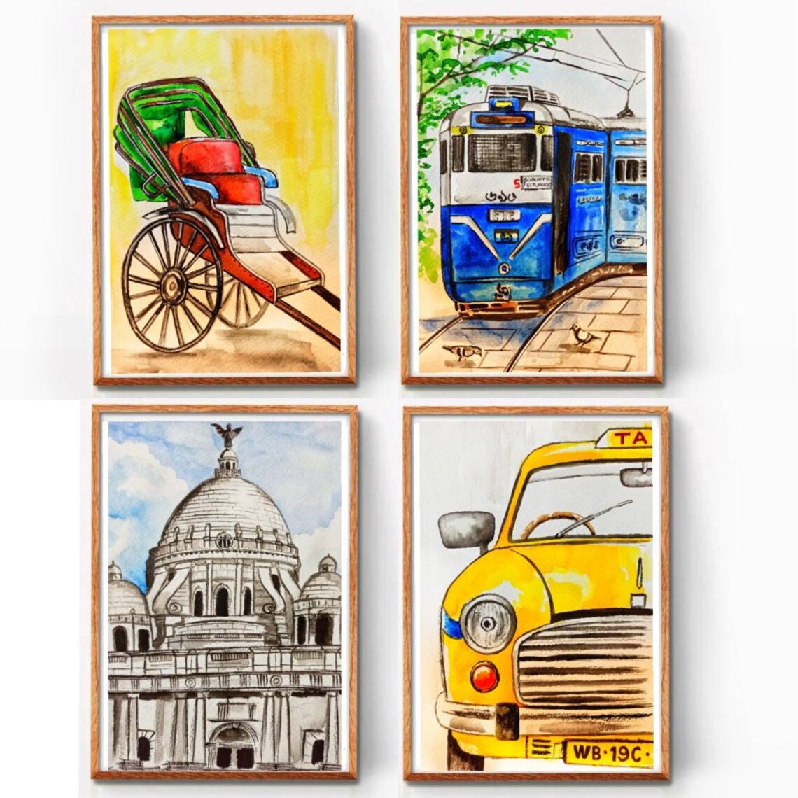 Kolkata Wall Art, Victoria Memorial, Kolkata Tram, Kolkata Painting, Bengali Home Decor