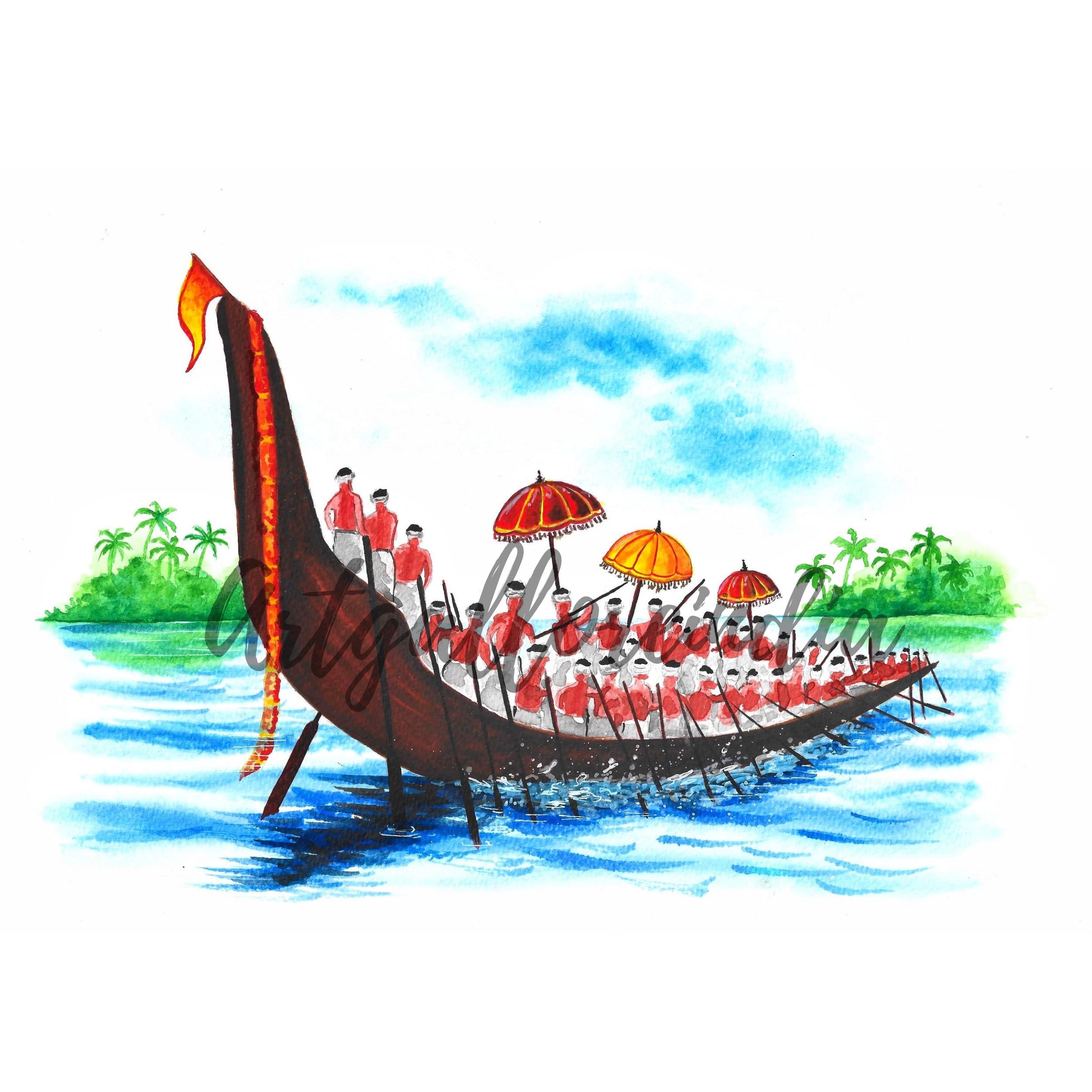 Kerala Onam Painting, South Indian Art, Vallamkali Boat Race, Kerala ...