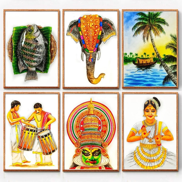 Kerala Art, South Indian decor, Malayalam Decor, Onam Wall Art, Indian Wall Art, Nettipattam Painting, ORIGINAL Watercolor Painting Set