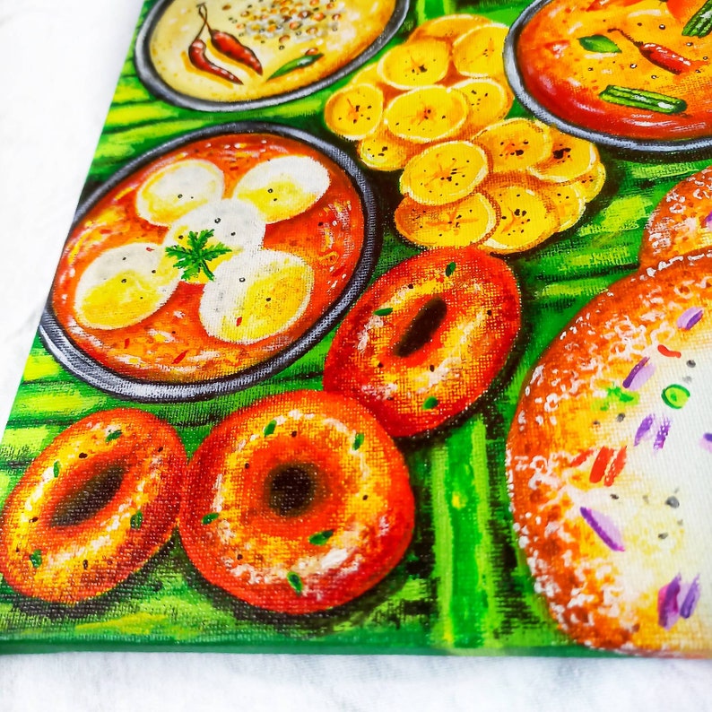 South Indian Food Art, Tamil Painting, Canvas Acrylic Painting, Kerala