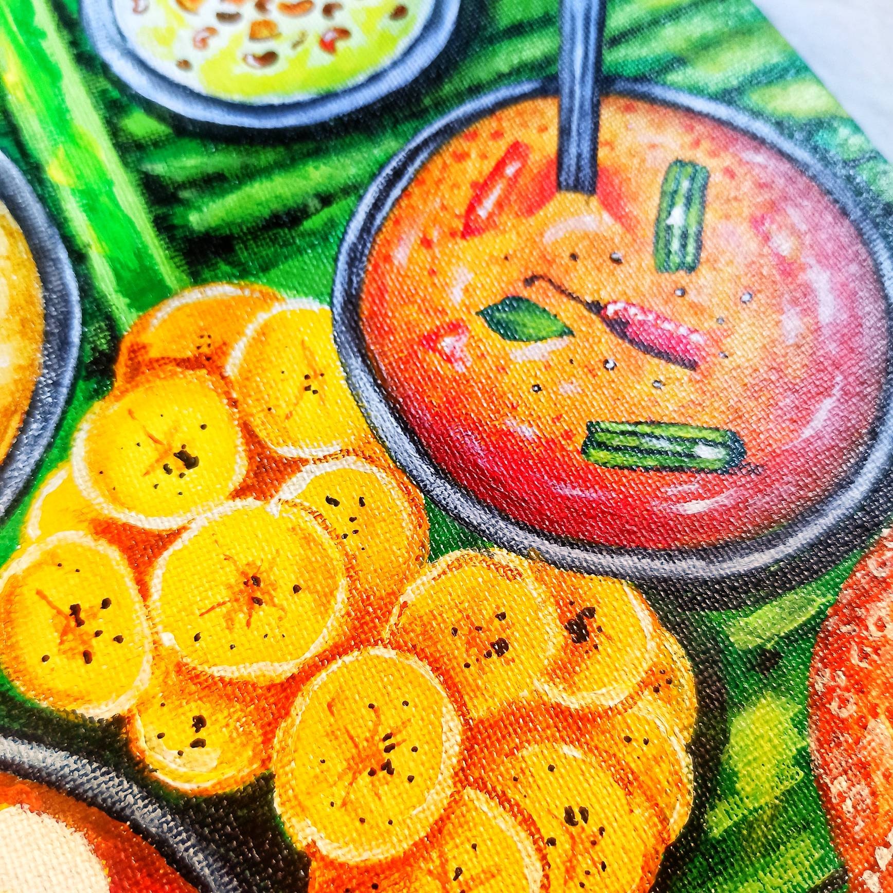 South Indian Food Art, Tamil Painting, Canvas Acrylic Painting, Kerala