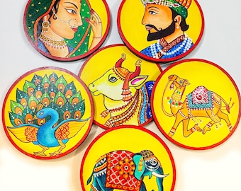 Handmade Decorative Coasters, Wall Plates, Indian Coasters, Rajasthani Folk Art, Rajasthan Wall Plates, Desi Coasters, Gujarat Home Decor