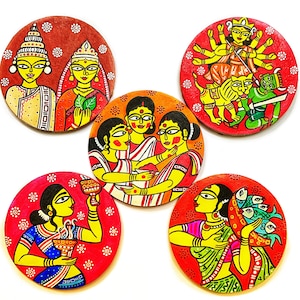 Handpainted Bengali theme Wall Plates, Jamini Roy Painting, Kalighat Wall Plates, Kolkata Wall Art, Indian Wall Plates, Bengali Home Decor