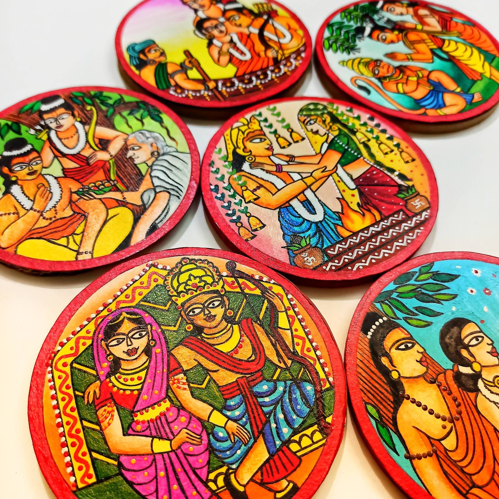 Ramayan Theme Art, Decorative Indian Coasters,indian Wall Plates, Hand