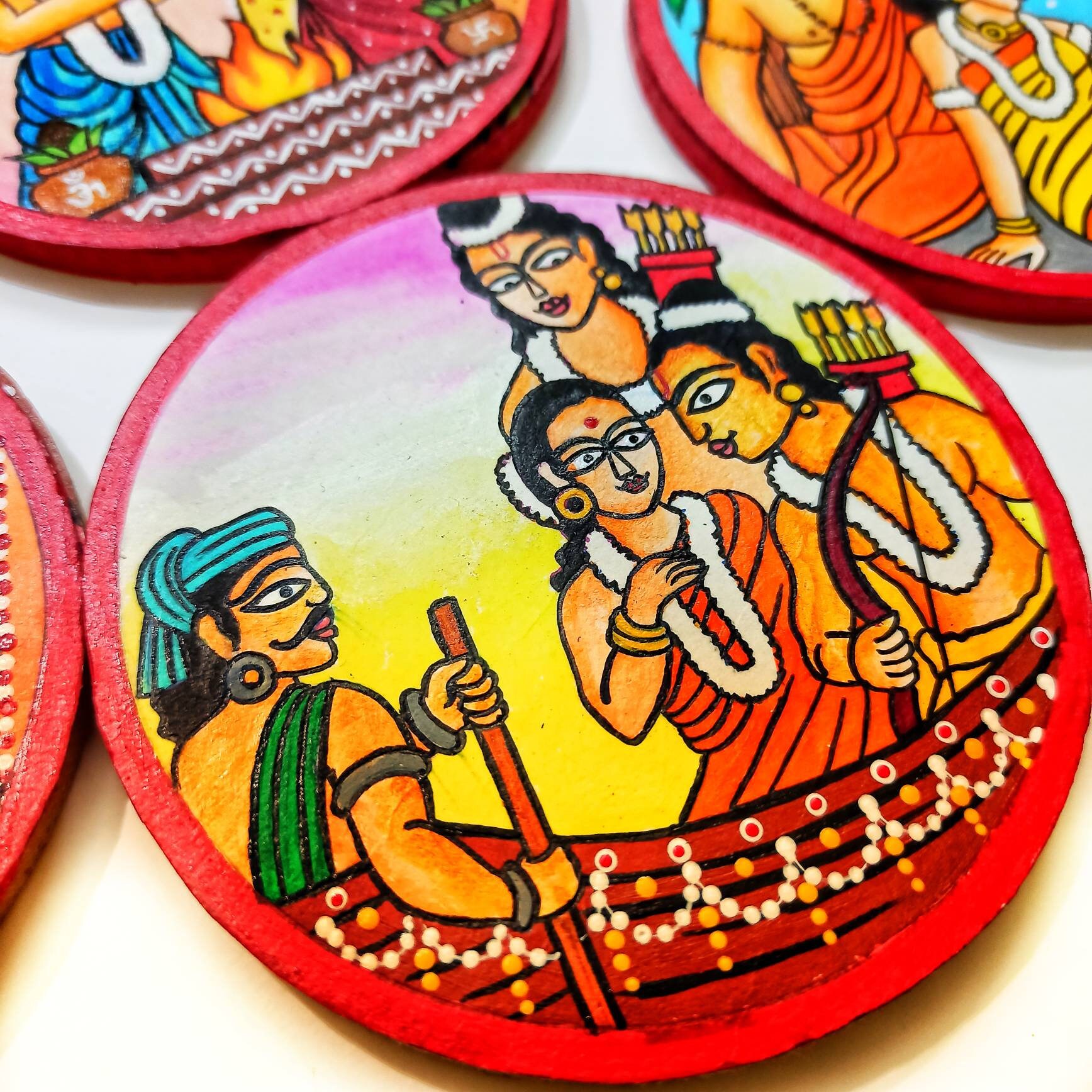 Ramayan Theme Art, Decorative Indian Coasters,indian Wall Plates, Hand
