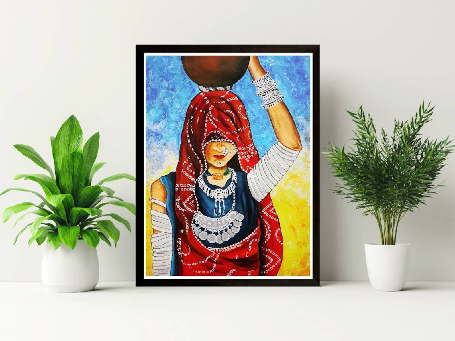 Rajasthani Woman Painting Gujarati Painting Indian Art Etsy
