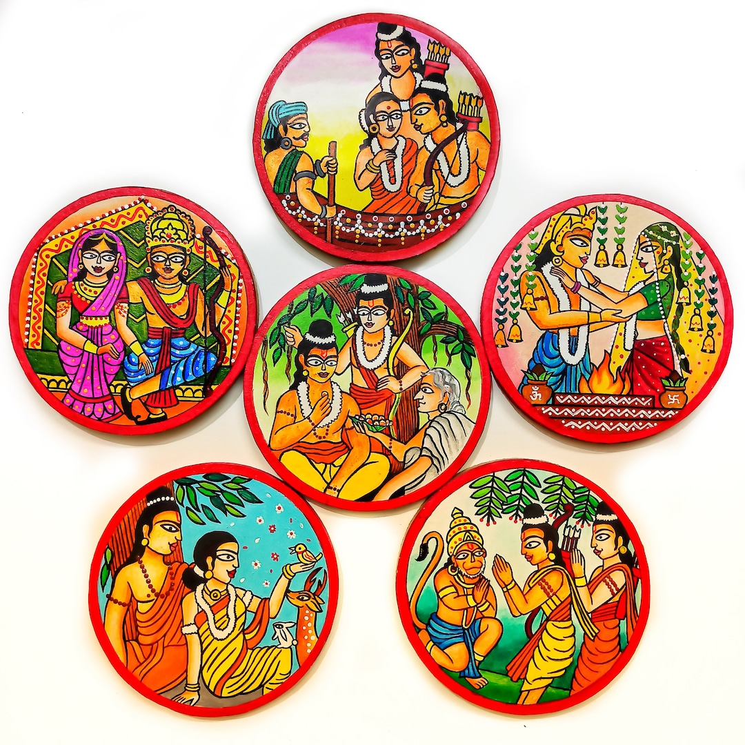 Ramayana Theme Art, Ayodhya Ram, Rama Sita, Indian Wall Plates, Hand