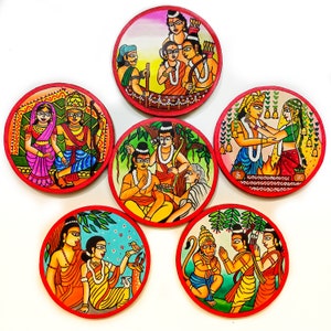 Ramayana Kunst Untersetzer: Handbemalte Madhubani indische Volkskunst