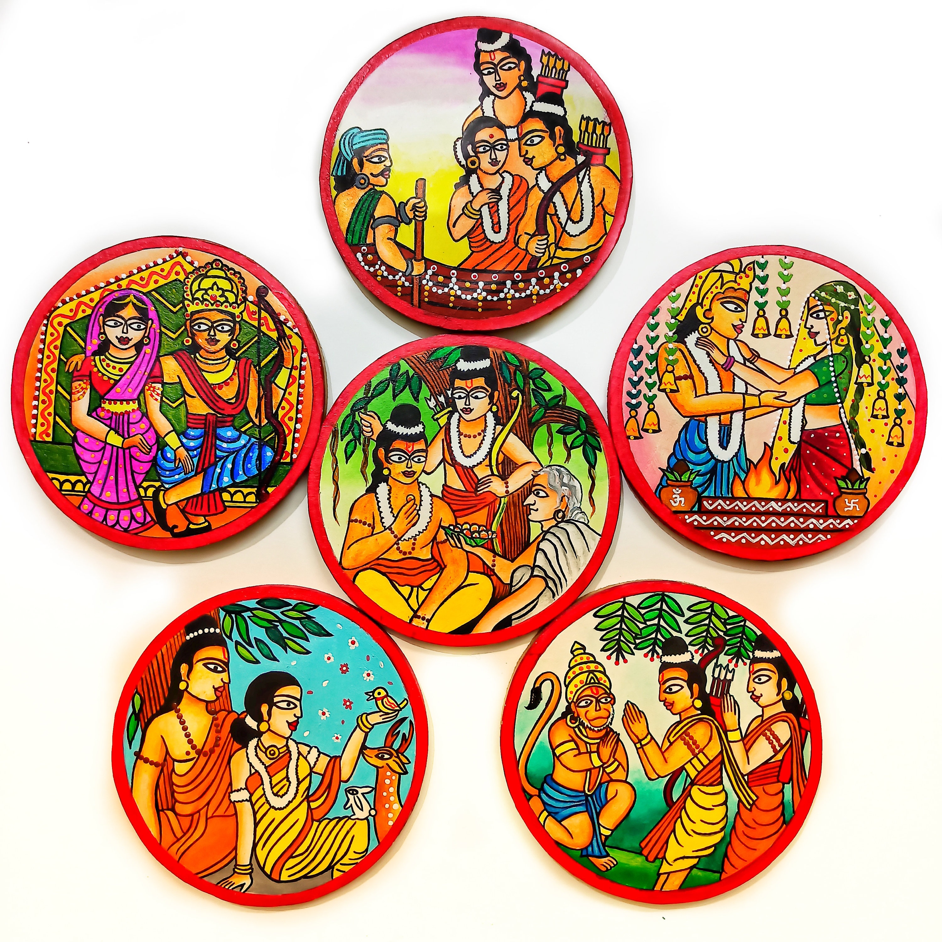 Ramayan Theme Art, Decorative Indian Coasters,indian Wall Plates, Hand
