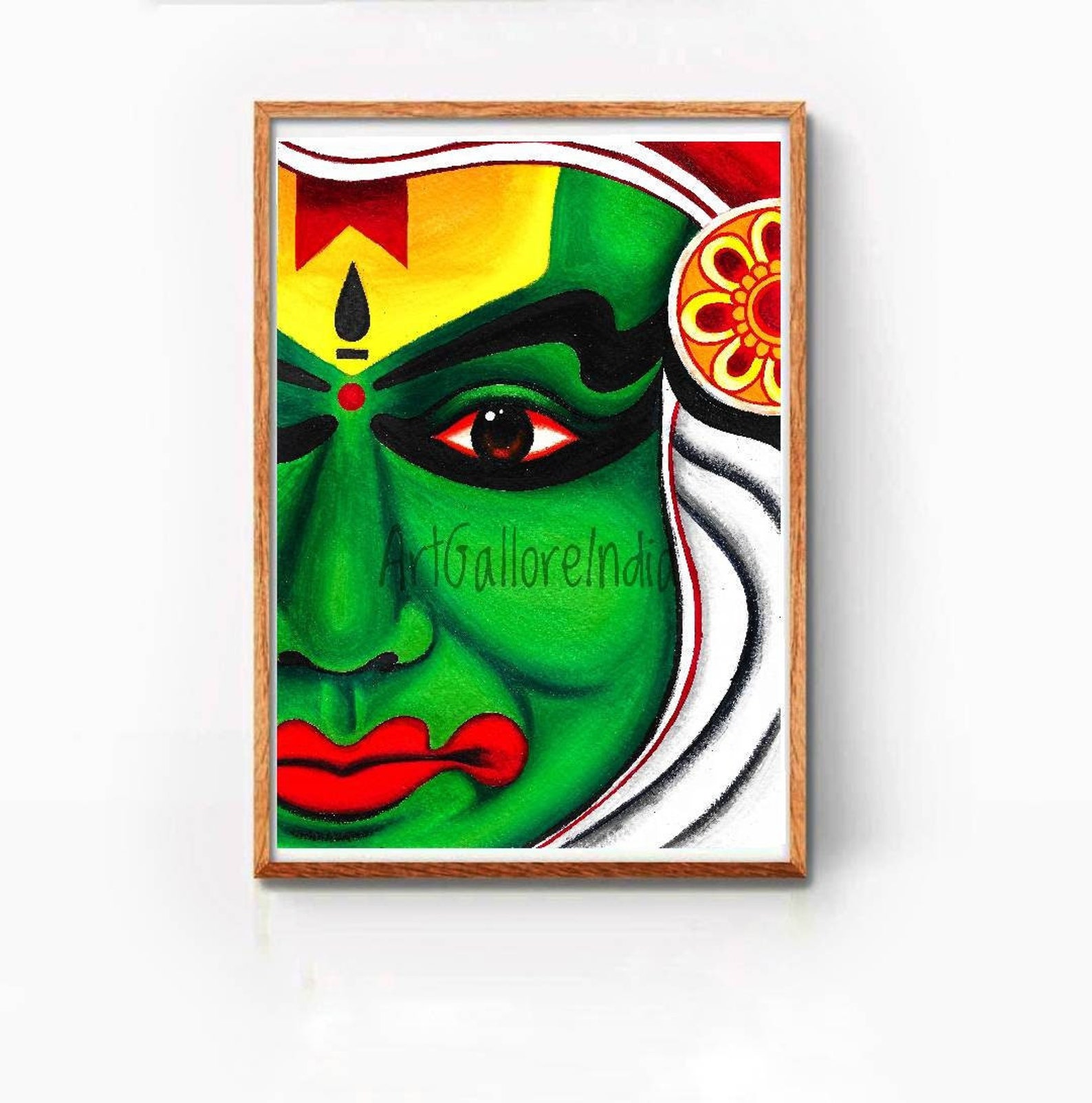 Kathakali Theyyam Painting, South Indian Painting, Malayalam Wall Decor