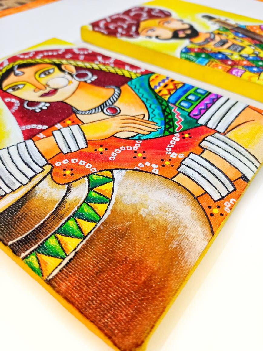 Rajasthani Canvas Painting Rajasthan Wall Decor Gujarati Etsy