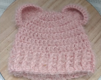 Gehäkelte Baby-Bärenmütze • Wintermütze für Neugeborene bis 12 Monate • Handgefertigtes Baby-Foto-Set