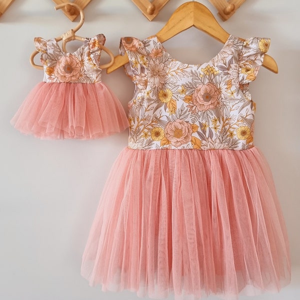 Layla Flutter Sleeve Girls Dress ~ Handmade