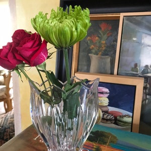 Austrian Cut Glass oval small vase 6” tall