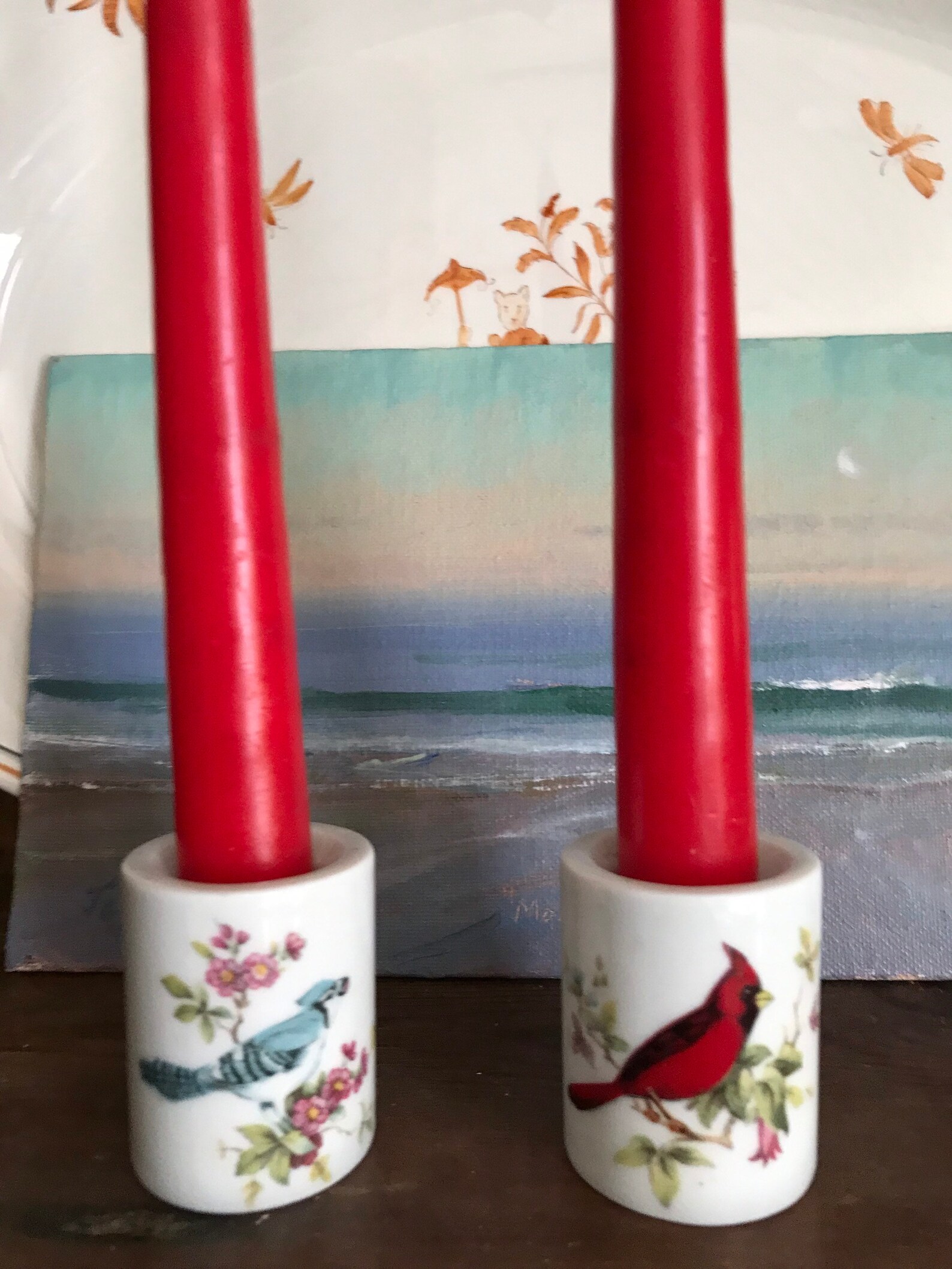 Bird Ceramic German Candle Holders Vintage Hand Painted 2 Etsy