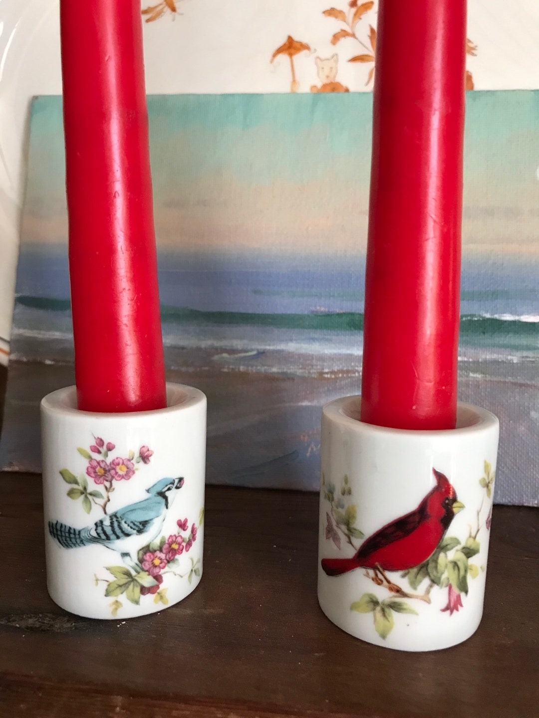 Bird Ceramic German Candle Holders Vintage Hand Painted 2 Etsy