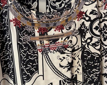 Johnny Was silk vintage wide embroider front top Sz M