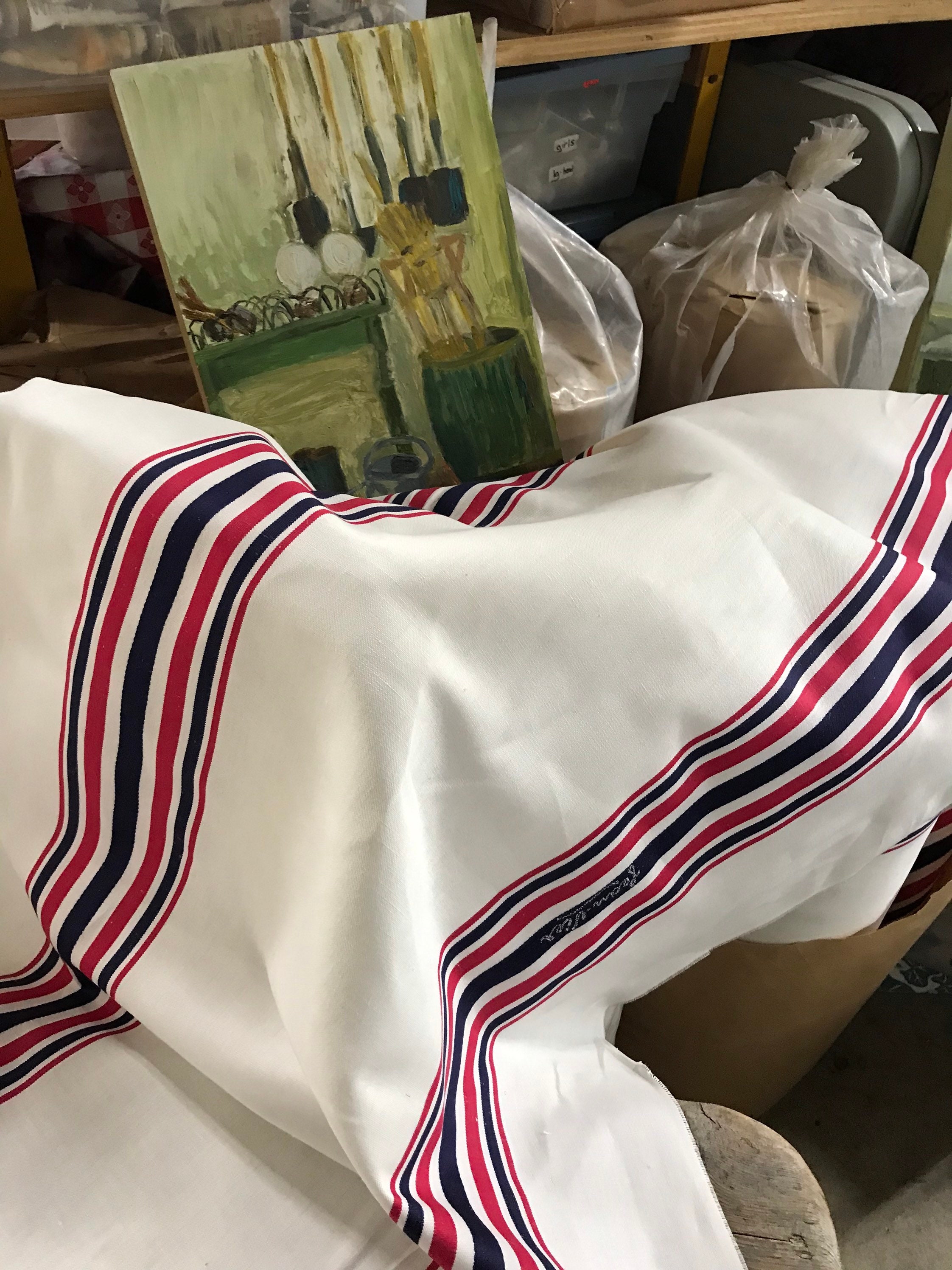 Basque French Handwoven Linen/cotton Fabric Blue/red Stripe 4 Yds 24 ...