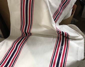Basque French handwoven linen/cotton fabric blue/red stripe 4 yds 24” wide