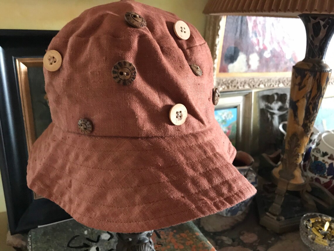 Linen Button Bucket Hat Etsy