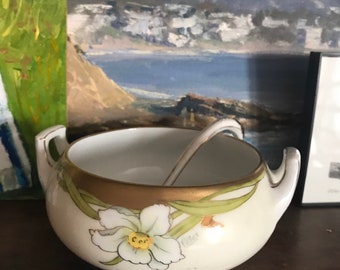 Bavarian Bone China hand painted bowl and ladle vintage 1940