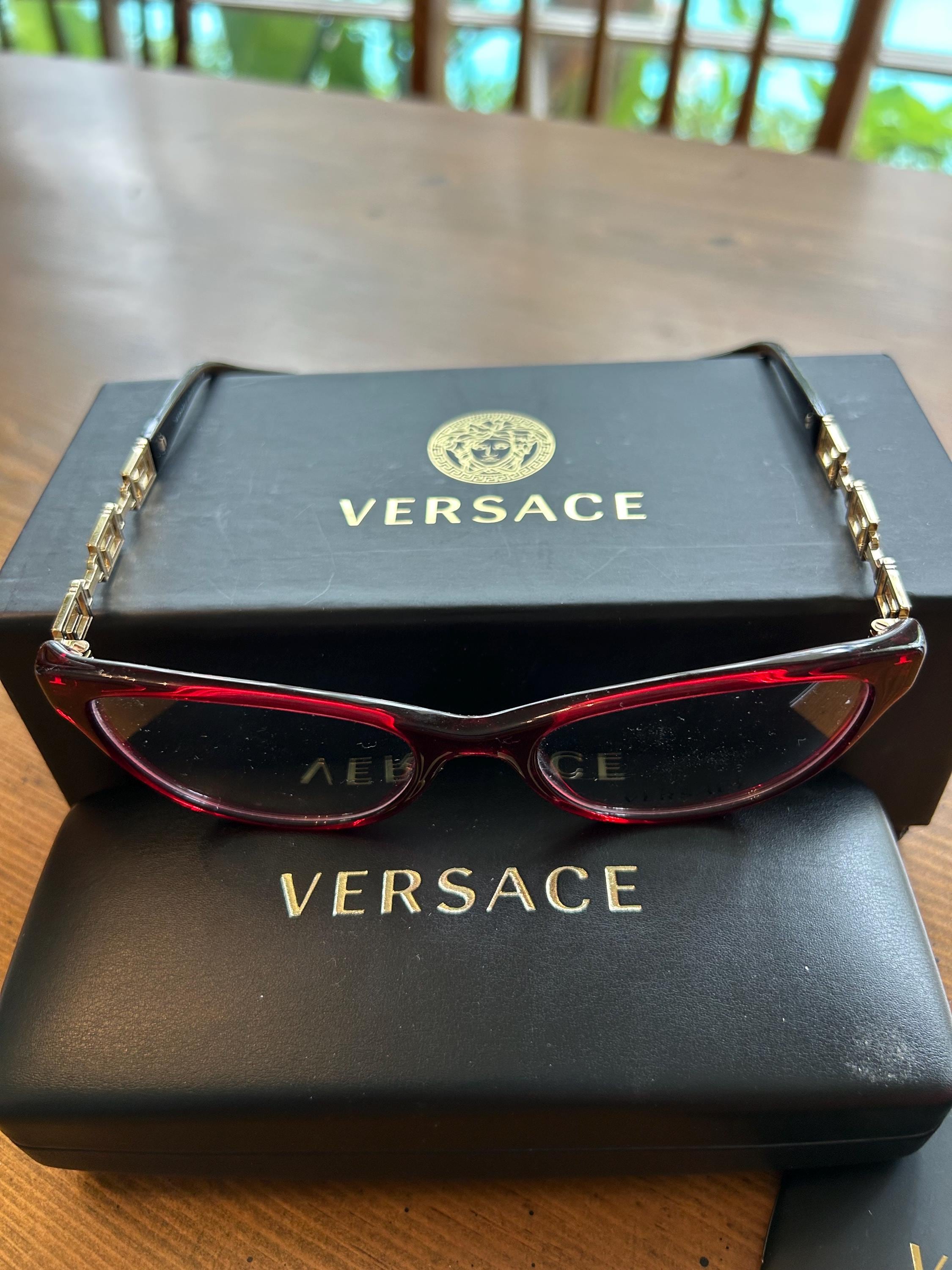 Versace Eyeglasses Wine Frame With Elegant Gold Accents  display picture 3