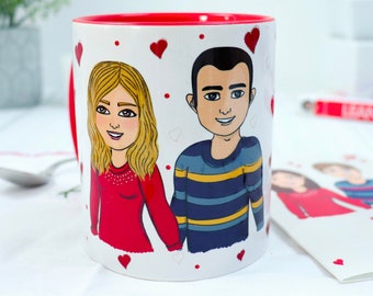 Personalised Valentine's Gift Mug with Customised Cartoons - Fun Custom Couple Mug for Husband or Wife - Galentines Gift