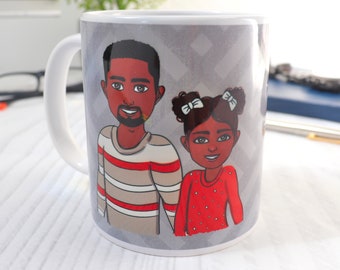 Dad and Children Personalised Cartoon Mug - Father's Day Gift from Son or Daughter - Customised Cup for Dad - Cute Gift for Daddy or Grandad