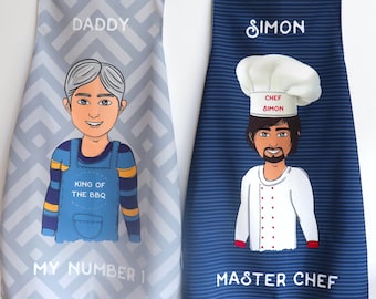 Personalised Cartoon Apron for Men - Fun Father's Day Gift for Chef or BBQ Lover - Dad Birthday Gift