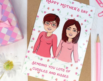 Personalised Mother and Daughter Card - Happy Mother's Day Floral Card - Cute Grandma and Granddaughter Birthday Card - Custom Text Card