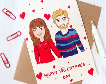 Personalised Fun Valentine's Card with Customised Cartoons - Anniversary Card for Fiance, Boyfriend or Girlfriend - Galentines Card