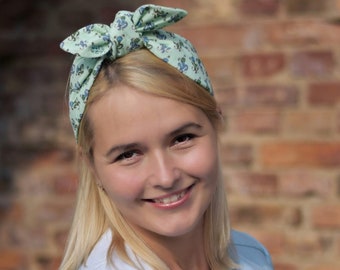 Viscose Rockabilly headband Green bandana headband Hair tie 50's bandana Pin-up headband Knotted headband  Wide headband Top knot headband