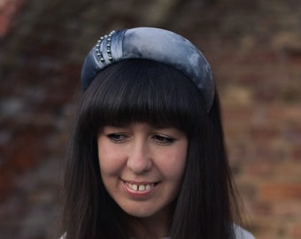 Wide halo headband Gray padded headband Velvet Alice band Embellished headband Halo headpiece Kate Matador headband Gift for her Mom gift