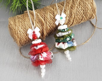 Set of 2 fabric Christmas Mini-Tree Ornaments, Soft Xmas Ornaments, Christmas Fabric Decor. Christmas ornament. Christmas gift