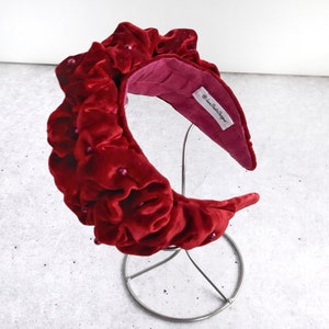 Burgundy Velvet Headband decorated with beads Maroon head wrap Embellished wide headband Padded headband Boho headband Gifts for Her