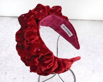 Burgundy Velvet Headband decorated with beads Maroon head wrap Embellished wide headband Padded headband Boho headband Gifts for Her