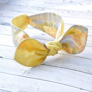 Yellow floral Rockabilly organic cotton headband, hair tie, 50&#39;s bandana, pin-up headband