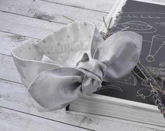 Light gray Rockabilly cotton headband, hair tie, 50's bandana, pin-up headband