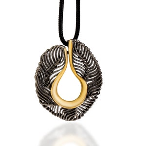 Black & Gold Modern Statement Necklace, Contemporary Silver Jewelry Gift, Women Wearable Art Gift, Anniversary Wife Gift Designer Pendant