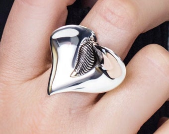Avant Grade Designer Heart Silver Ring, Elegant Sculptural Ring, Abstract Heart Ring, Wearable Art Ring, Sterling Silver Extravagant Ring